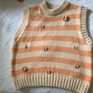 Zara Orange and Cream Striped Sweater Vest